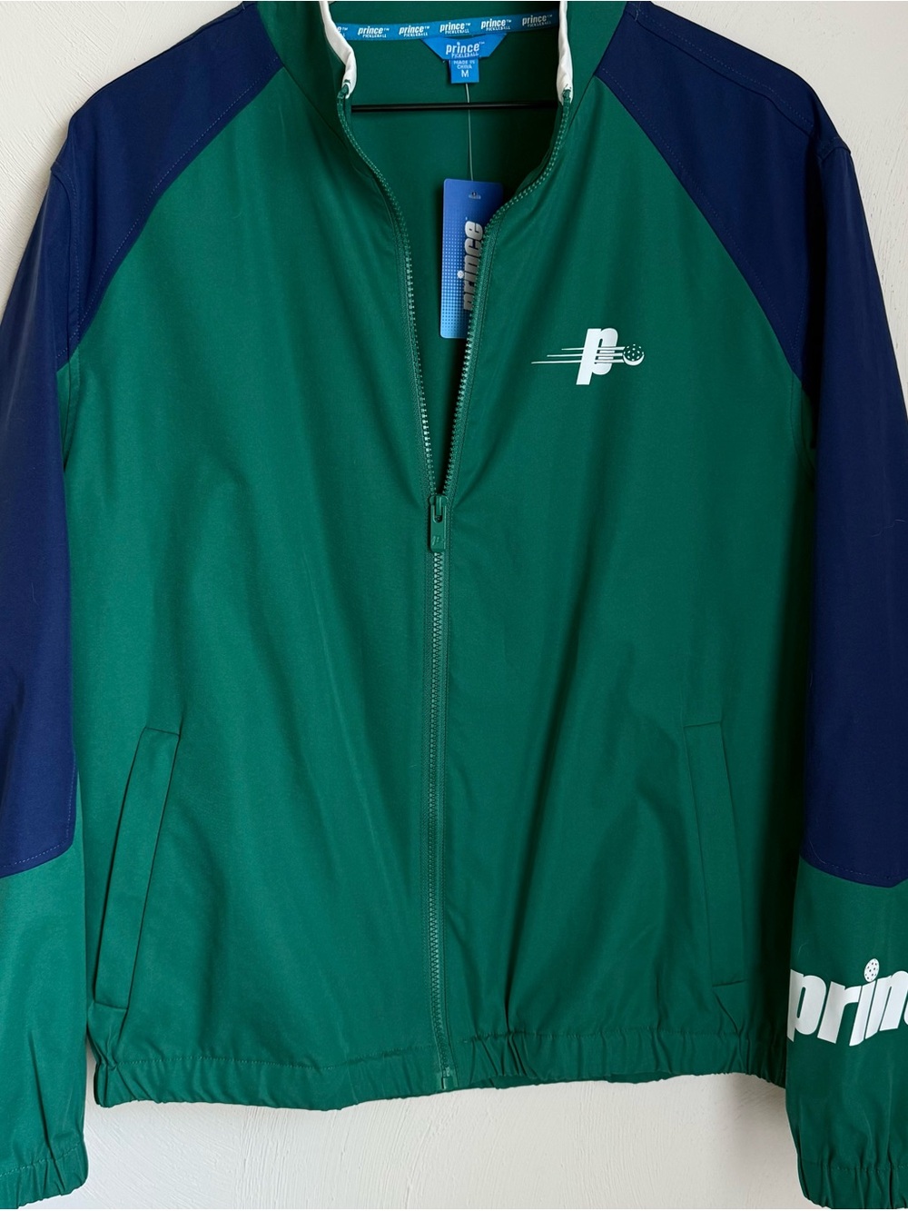 Prince Tennis Track Jacket Green Blue Full Zip Athletic Windbreaker Men’s Medium